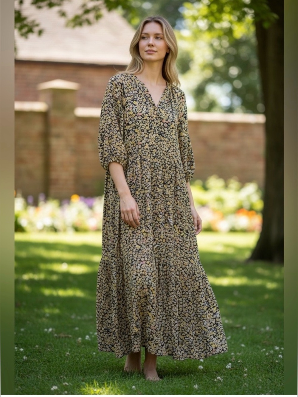 Apiece Apart Trinidad Organic Cotton Floral Tiered Maxi Dress Size Large Boho
